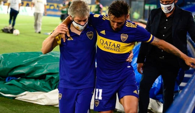 Eduardo Salvio (Boca Juniors) salió golpeado del partido ante Sarmiento a los 20 minutos del primer tiempo. Foto: AFP