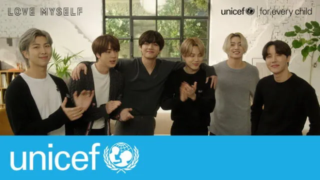 A casi cuatro años del lanzamiento de Love Myself, BTS y Big Hit reafirman su apoyo al proyecto para niños y jóvenes de todo el mundo. Foto: Unicef