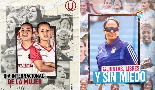 En sus redes sociales, los clubes de la Liga 1 dedicaron publicaciones para conmemorar el Día Internacional de la Mujer. Foto: Universitario/Sporting Cristal