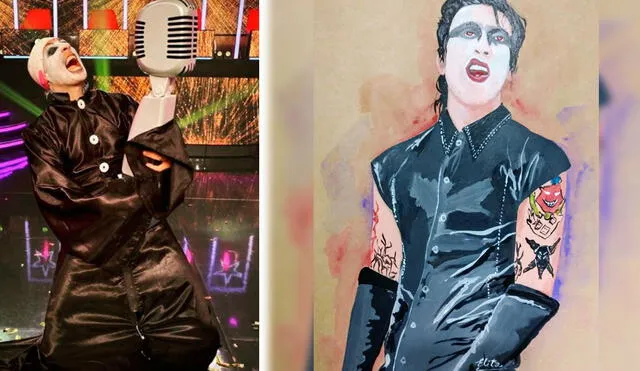 Mike Bravo, imitador de Marilyn Manson al ganar y en retrato artístico. Foto: Cortesía ElitaArt