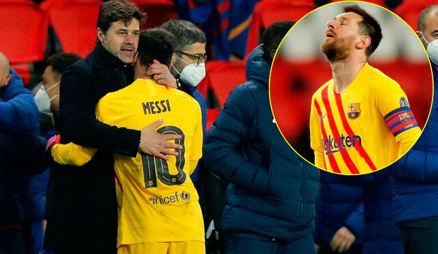 Mauricio Pochettino abrazó a Lionel Messio tras el partido del PSG ante el FC Barcelona. Foto: EFE