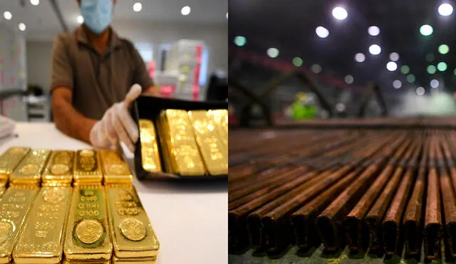 El cobre cayó un 2,1%, mientras que el oro operaba con pocas variaciones a 1.732,02 dólares por onza. Foto: composición LR con imágenes de AFP