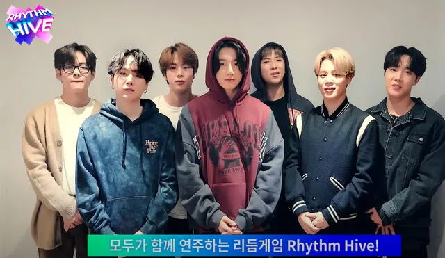 V, Suga, Jin, Jungkook, RM, Jimin y J-Hope de BTS dando mensaje sobre Rhythm hive. Foto: captura YouTube