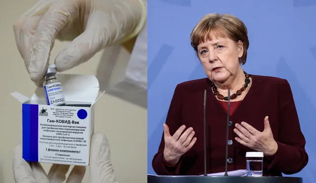 Merkel manifestó que le gustaría ver un pedido conjunto de la Unión Europea para la compra del medicamento ruso. Foto: composición/AFP y EFE