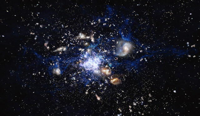 Imagen artística del nacimiento de un cúmulo galáctico en el universo temprano. Foto: Referencial / ESO / M. Kornmesser