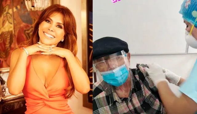 Magaly Medina compartió en redes sociales el momento en que su padre recibió la primera dosis de la vacuna contra el coronavirus. Foto: Magaly Medina Instagram