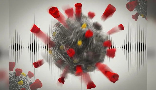Representación artística del coronavirus sometido a vibraciones de ultrasonido. Foto: MIT
