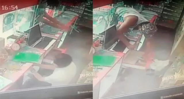 El trabajador del lugar se enfrentó con el ladrón golpeándolo con una silla. Foto: captura de video