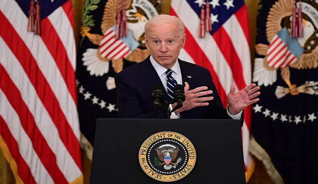 Joe Biden ofreció su primera conferencia de prensa formal desde la Casa Blanca como presidente de Estados Unidos. Foto: AFP