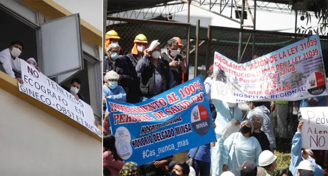 Con carteles en mano, trabajadores pidieron más equipos y otros beneficios. Foto: Rodrigo Talavera / La República.