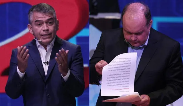 Julio Guzmán increpó al candidato de Renovación Popular, Rafael López Aliaga, de estar leyendo durante el debate. Composición/ La República