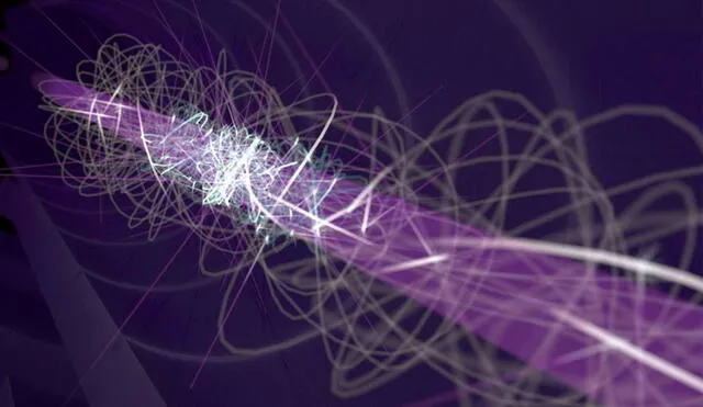 Ilustración de un átomo de antihidrógeno siendo enfriado por láser. Imagen: Chukman So / TRIUMF