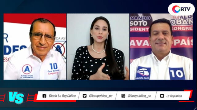 Debate entre Óscar Benavides, de Alianza para el Progreso, y Aldo Obando, del partido Avanza País, en #VersusElectoral. Foto: captura/RTV