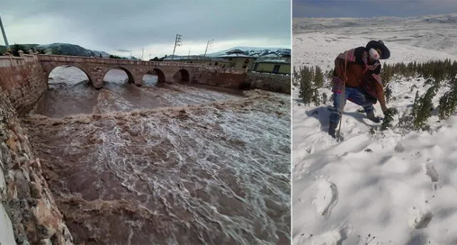 Desborde de ríos y campos de cultivo sepultados de nieve se reportaron en provincias. Foto: composición La República