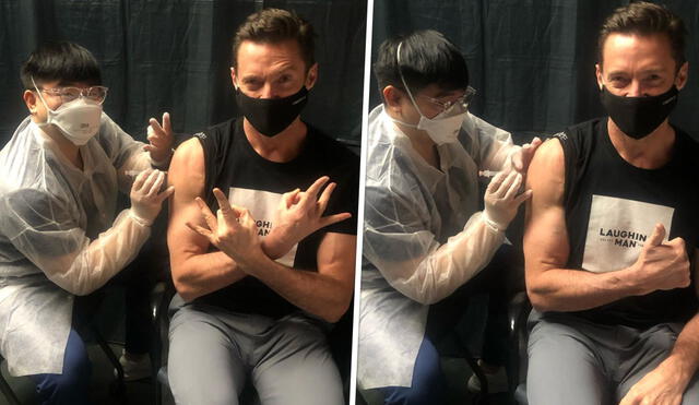 Hugh Jackman muestra el preciso instante en que recibió la vacuna contra el coronavirus. Foto: Hugh Jackman/Instagram