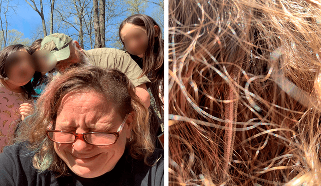 La pequeña lagartija no encontró mejor lugar para camuflarse que la melena de la mujer. Foto: captura de Facebook