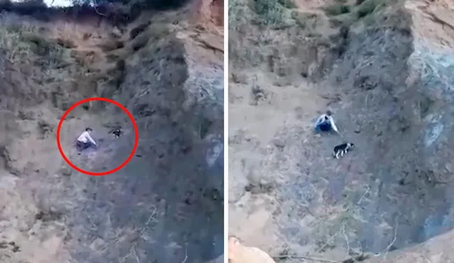 Durante dos días, un perro permaneció en la cima de una montaña empinada. Felizmente, una pareja se percató del incidente y se ofreció a ayudarlo. Foto: captura de YouTube