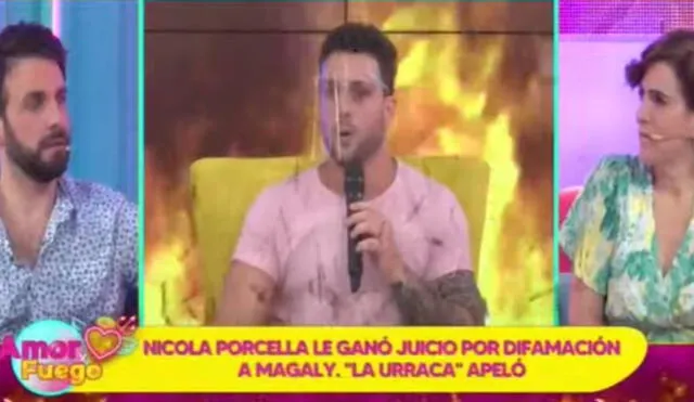 Nicola Porcella se presentó en Amor y Fuego, donde habló sobre la denuncia a Magaly Medina. Foto: captura de Willax