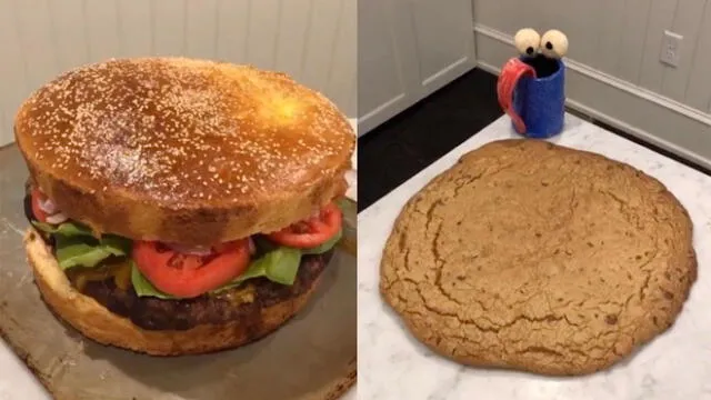 Los clips compartidos por el novel chef muestran hamburguesa de 30 centímetros de diámetro. Foto: captura de YouTube