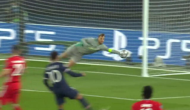 Manuel Neuer salva su portería ante disparo de Neymar. foto: captura de video ESPN.