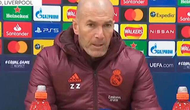 Zinedine Zidane brindando declaraciones en la antesala del partido entre Real Madrid vs. Liverpool. Foto: captura Real Madrid