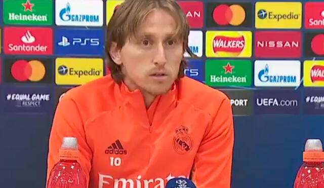 Luka Modric brindando declaraciones a la prensa en la antesala del choque contra Liverpool por la Champions League. Foto: captura Real Madrid