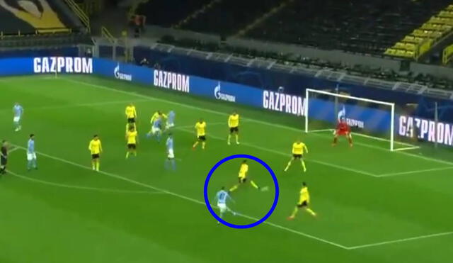 El atacante del Manchester City sacó un poderoso disparo para batir la portería del Borussia Dortmund. Foto: captura/difusión