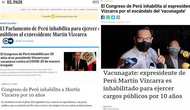 Cadenas internacionales cubrieron decisión del Congreso de inhabilitar a Vizcarra. Foto: composición La República