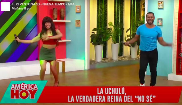 La Uchulú sorprendió a los televidentes de América Hoy con sus pasos de baile. Foto: Captura América TV