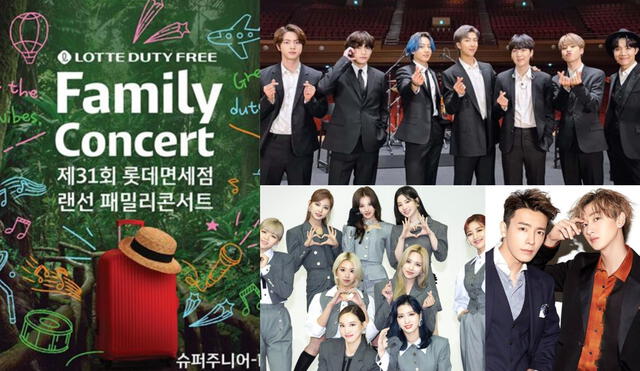 El Lotte Duty Free Family Concert será trasmitido completamente gratis. Foto: composición LR/LDF/HYBE/JYP/SM