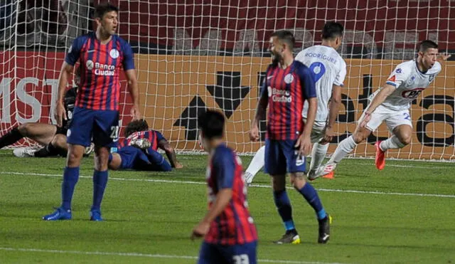 Cris Martínez celebra su gol en el Nuevo Gasómetro de San Lorenzo. Foto: ESPN