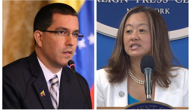 El canciller Arreaza y la subsecretaria interiana Julie Chung discutieron sobre las sanciones que EE. UU. aplicó a Venezuela. Foto: composición / La República