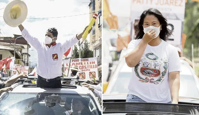 Castillo se encuentra en Chiclayo. Keiko Fujimori confronta a Castillo, pero la estrategia no le rinde frutos aún. Foto: composición/Aldair Mejía