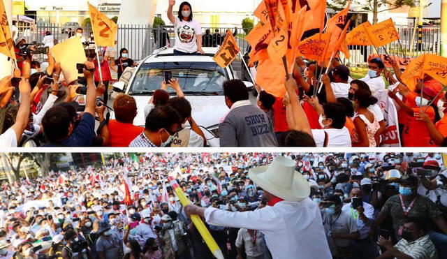 Simpatizantes se aglomeran para escuchar propuestas de Fuerza Popular y Perú Libre en Piura. Fotos: Difusión
