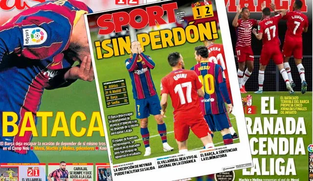 Así informaron los principales medios de España la derrota del Barcelona. Foto: Marca/As/Sport