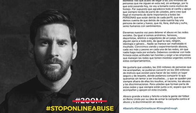 Lionel Messi instó a sus seguidores a ser respetuosos en redes. Foto: Instagram