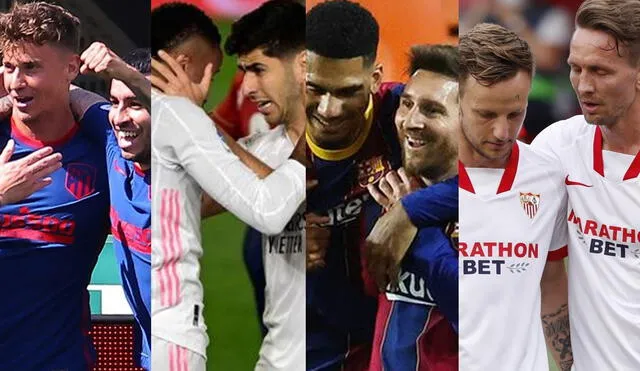 Atlético, Real Madrid, Barcelona y Sevilla pelean por LaLiga. Foto: composición GLR/EFE