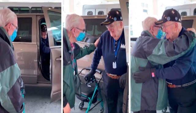 Dos ancianos se volvieron a ver luego que recibieron la vacuna por la COVID-19. Ambos estuvieron separados durante un largo tiempo. Foto: captura de YouTube