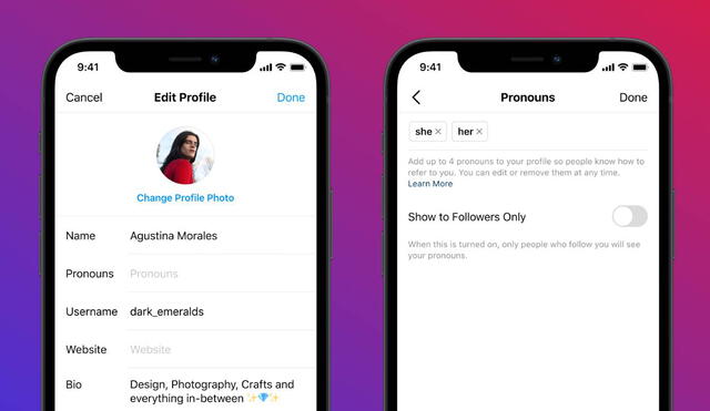 Ahora, Instagram permite proyectar de forma más clara la identidad de las personas para que así todos puedan saber cómo prefieren ser referidas. Foto: Instagram