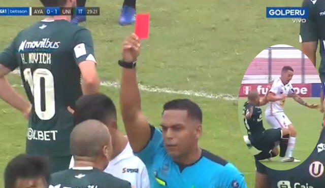 Universitario se quedó con 10 hombres por la expulsión de Flores. Foto: captura Gol Perú