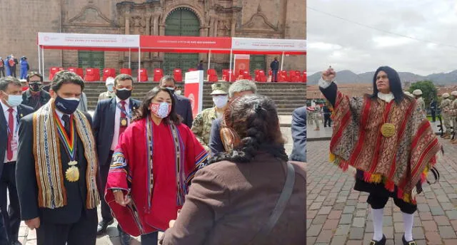 Ceremonia en la Plaza Mayor de Cusco contó con la participación de la premier y otras autoridades locales. Foto: composición La República