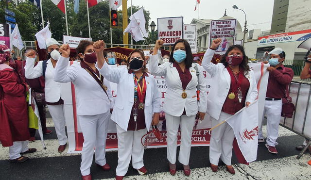 Obstetras llegaron con carteles para exigir que el Parlamento respete sus derechos. Foto: María Pía Ponce/URPI-LR