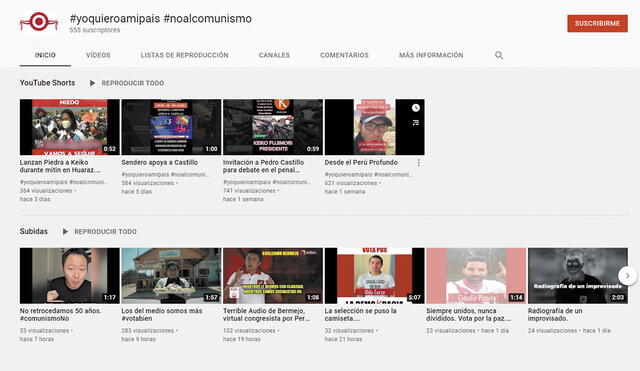 Contracampaña. Proclamas y videos contra el candidato Pedro Castillo en YouTube. Foto: captura YouTube