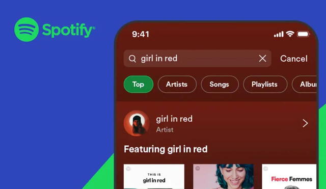 Ahora, Spotify cuenta con más indicadores como resultados principales, artistas, canciones, listas de reproducción, álbumes, podcasts y más. Foto: Spotify