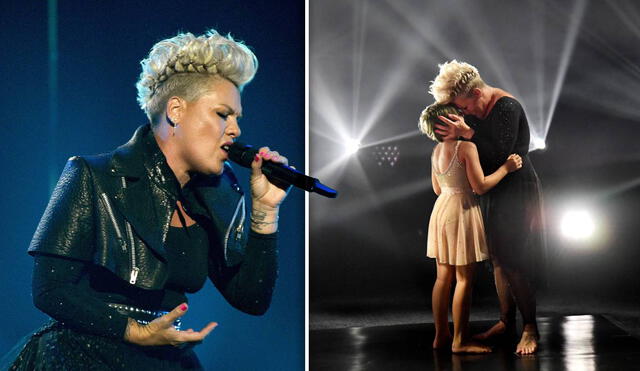 Pink y su hija unieron sus voces sobre el escenario del Microsoft Theatre de Los Ángeles al interpretar “Cover me in sunshine”. Foto: Composición Billboard Music Awards