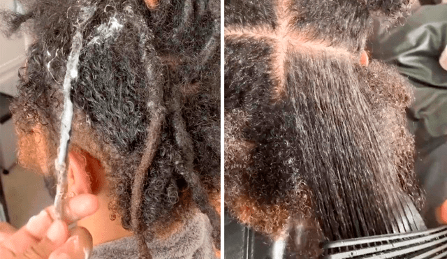 La joven tardó dos días completos para lograr que el cabello de su novio vuelva a su forma original. Foto: captura de TikTok
