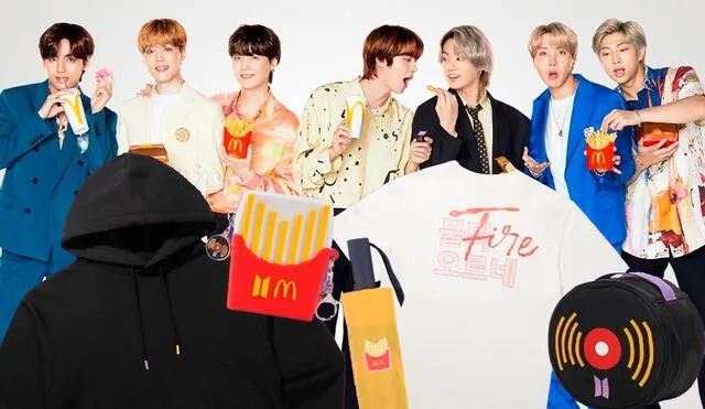 Este 26 de mayo a las 6.00 p. m. saldrá a la venta todo el merchadising de BTS x McDonald's. Foto: composición Diario La República / Hybe