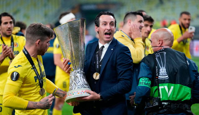 Unai Emery se convirtió en el técnico más ganador de la UEFA Europa League. Foto: AFP