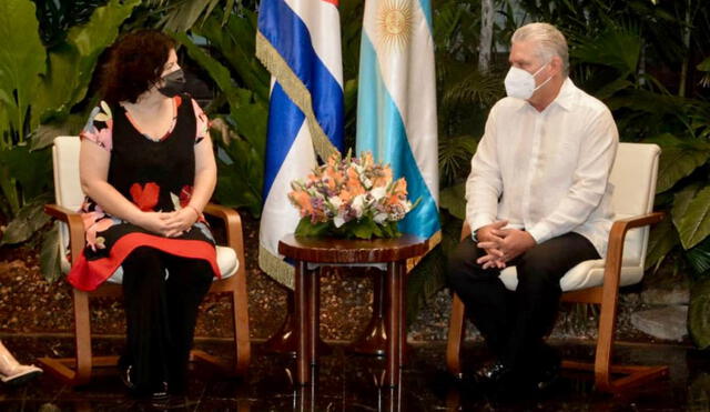 Este sábado, la ministra de Salud de Argentina entabló un encuentro con el presidente cubano. Foto: Ministerio de Salud de Argentina
