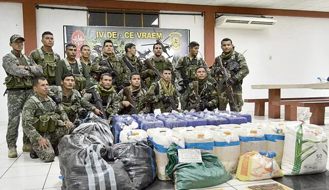 Decomiso. Esta es una de las recientes confiscaciones de cocaína en el Vraem. Las fuerzas del orden vienen ejecutando duros golpes a las mafias del Vraem. Foto: difusión